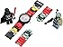 LEGO Star Wars Boba Fett and Darth Vader Kids Buildable Watch with Link Bracelet and Minifigures | black/red | plastic | 28mm case diameter| analog quartz | boy girl | official