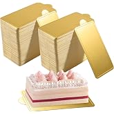 YEUIKERR 300 Pcs Rectangular Mini Cake Boards Gold Rectangle Cake Boards, Golden Mousse Cakes Cardboard Mini Cakes Bases for Cupcakes Slices,Treats, Cheesecake,Dessert, Pastry Base