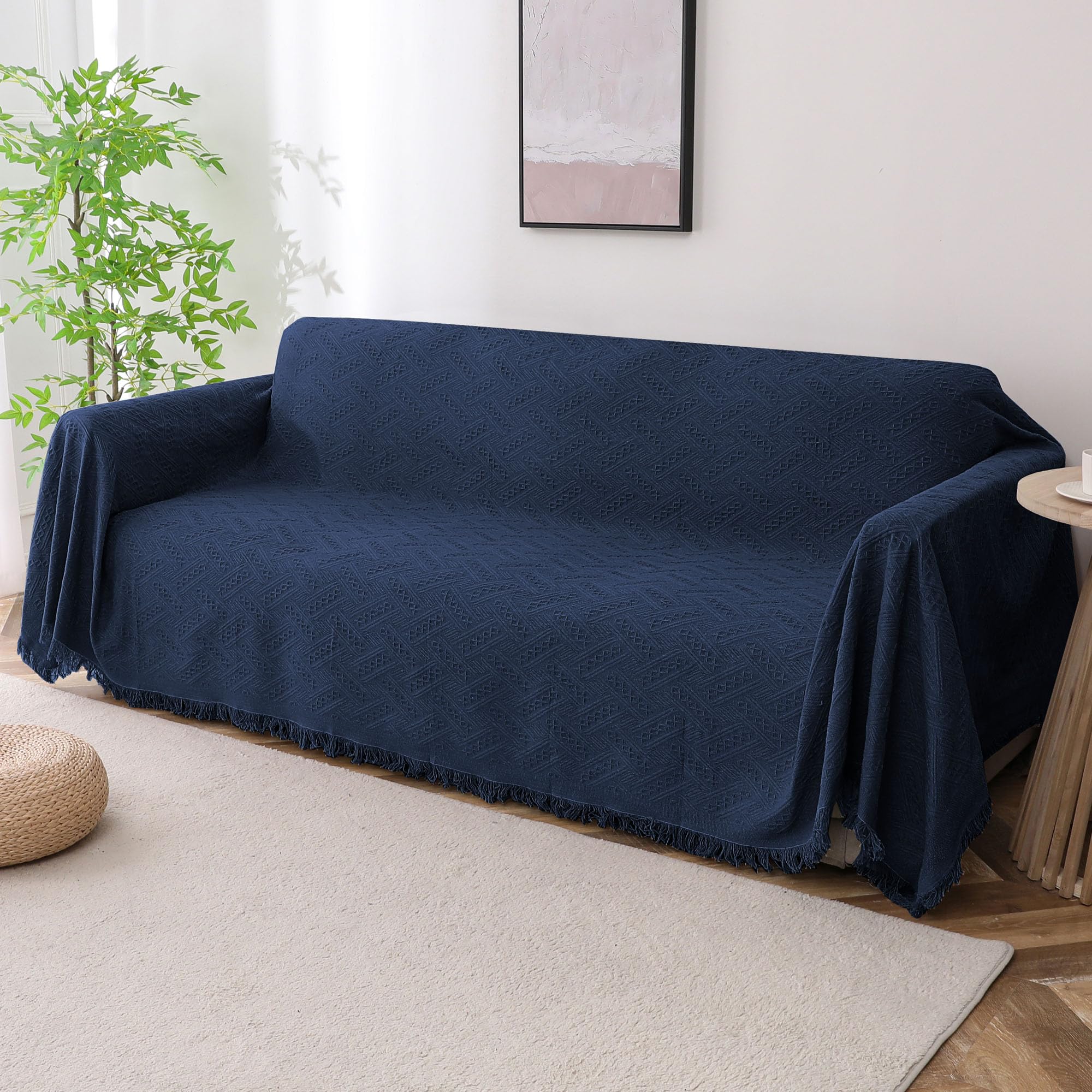 Photo 1 of Turquoize Couch Cover Sofa Covers Washable Couch Covers for 3 Cushion Couch Throw Cover Sectional Couch Cover Furniture Cover for Pets, Kids Feature Geometrical Jacquard Fabric(71"x118",X-Large,Navy)
