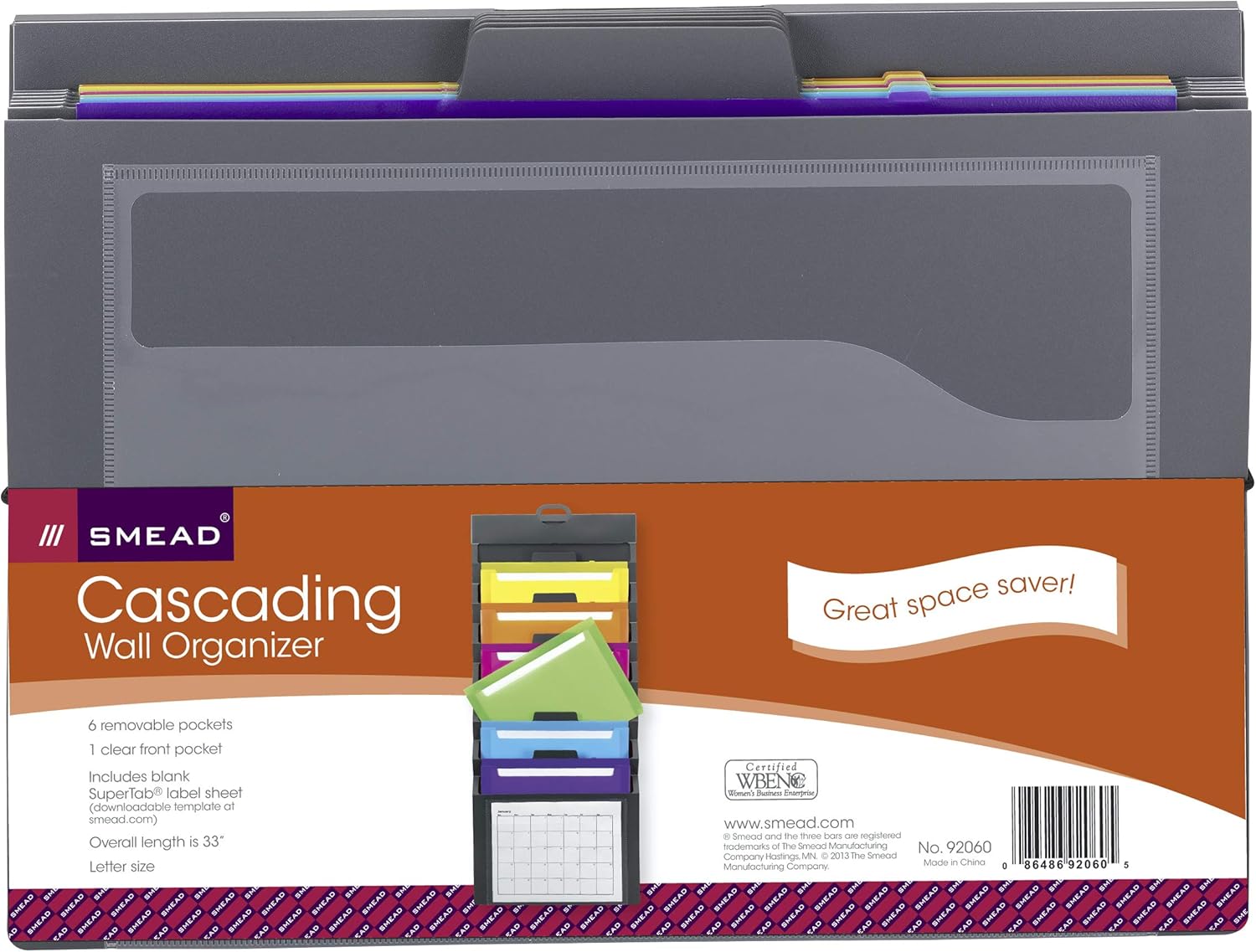 Smead Cascading Wall Organizer, 6 Pockets, Letter Size, Gray/Bright (92060) : Office Products