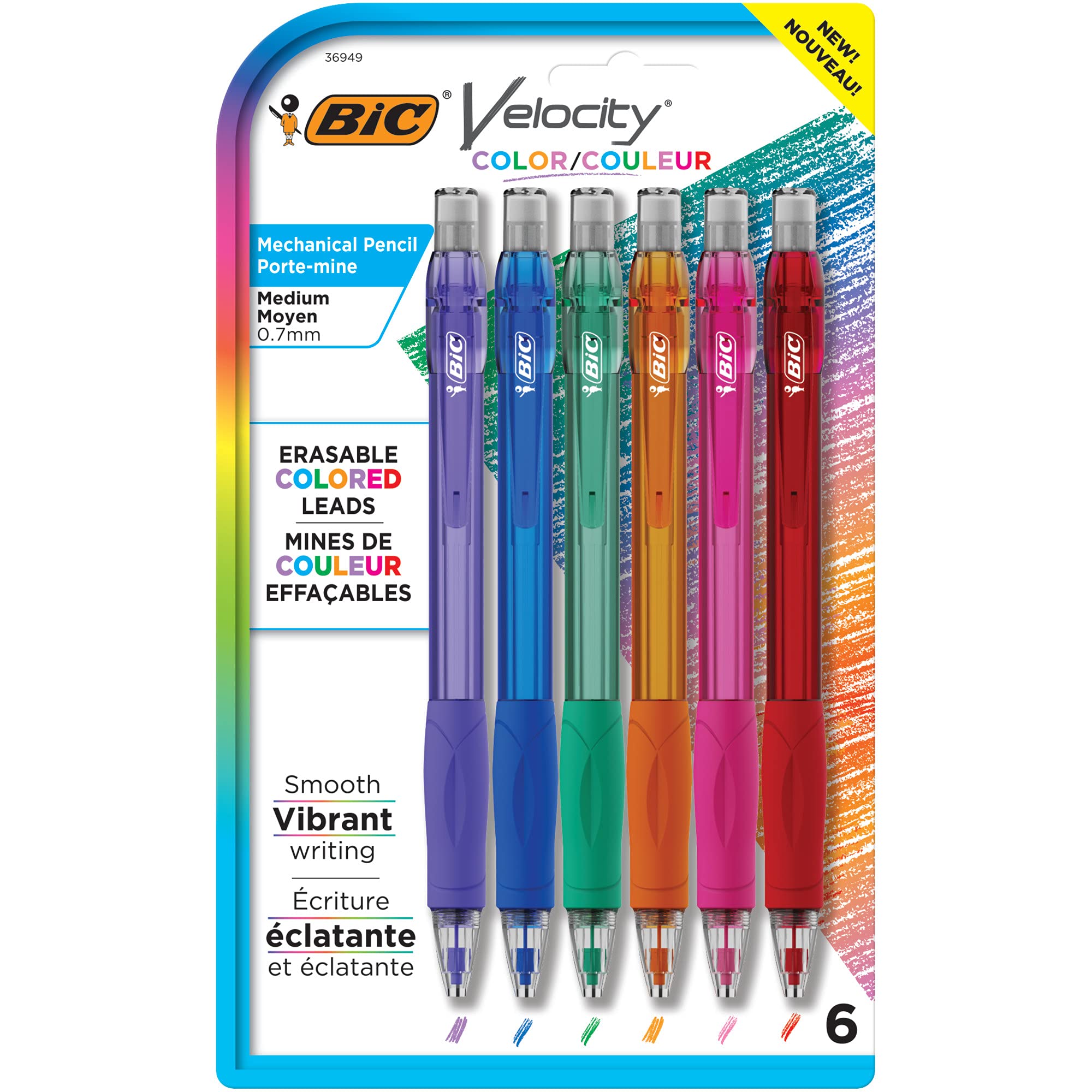 Photo 1 of BIC Velocity Colored Lead Mechanical Pencils, Assorted Colors, 6-Pack, Colored Pencils for Classrooms and School Supplies