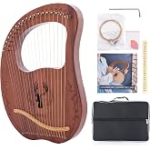 Mulucky 19 String Mahogany Lyre Harp, Metal Steel Strings Instrument Kit | 19String Lyre Harp: Premium mahogany body with durable metal strings. Complete kit includes a tuning wrench, bag, and strings