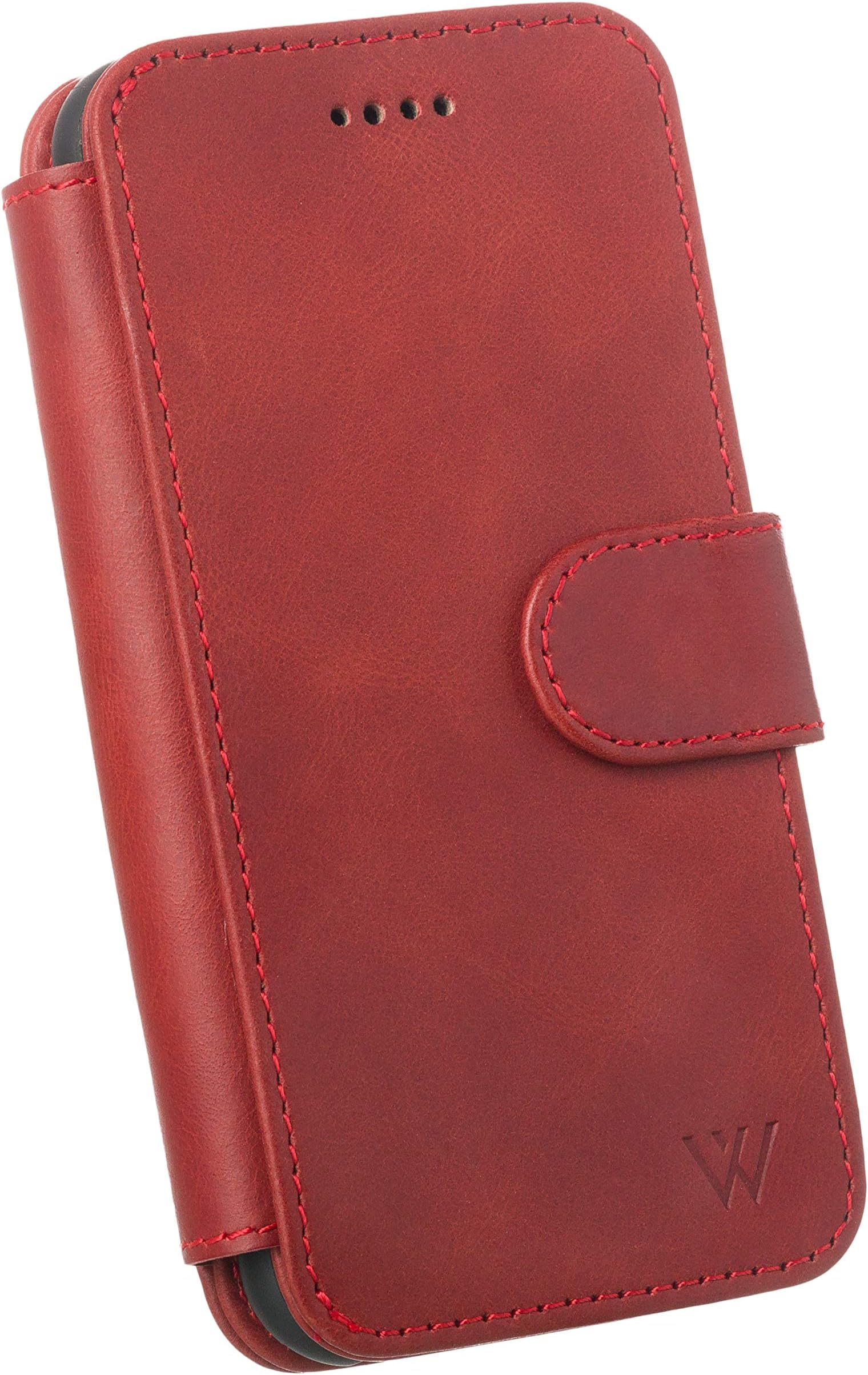 Wilken iPhone 11 Pro Max Leather Wallet Case with Detachable Phone Case | Wireless Charging Compatible | Top Grain Cowhide Leather (Red, 11 Pro Max)