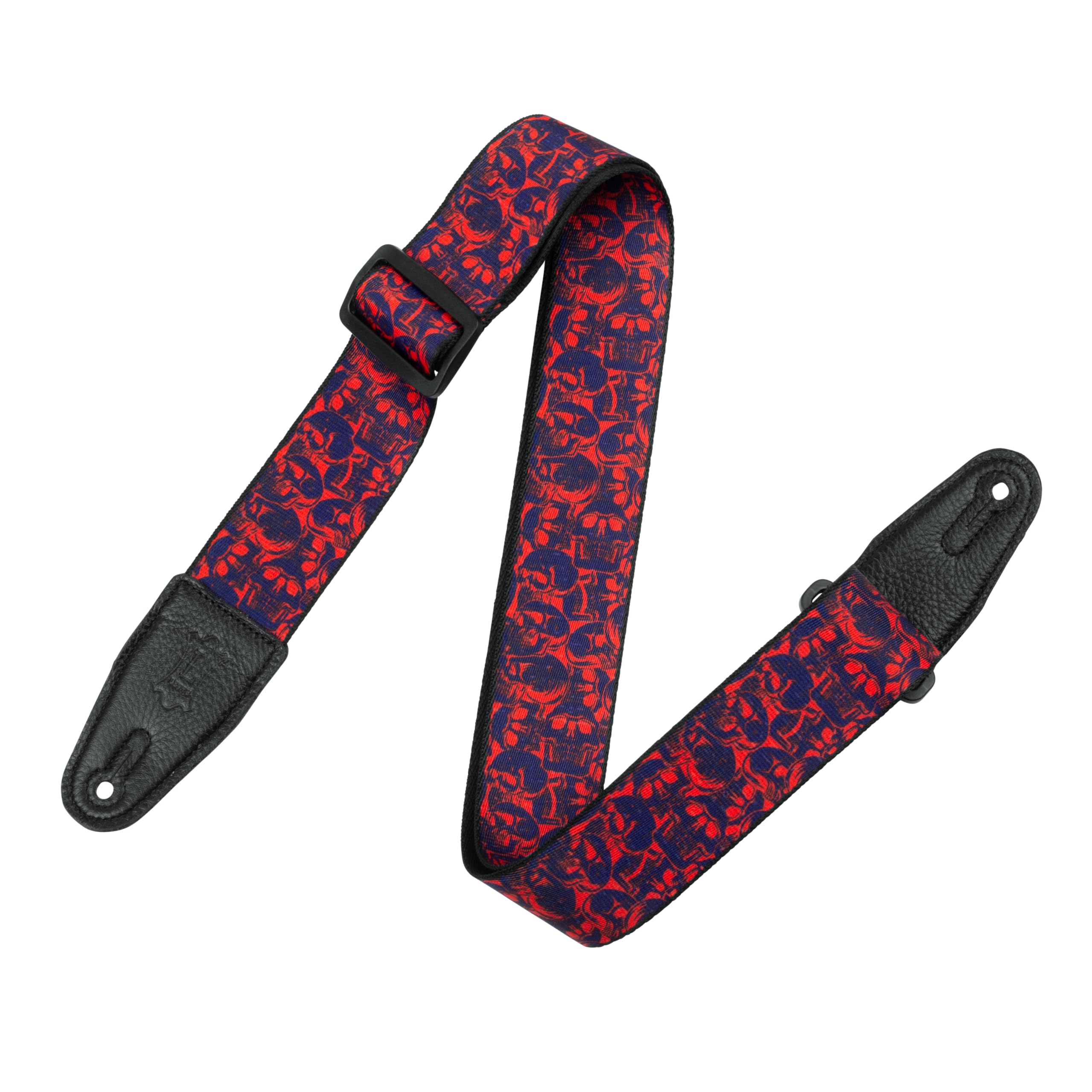 Levy's Leathers Guitar Strap MPD2-110 Prints Polyester With Leather Ends 2" - Purple & Red Skulls