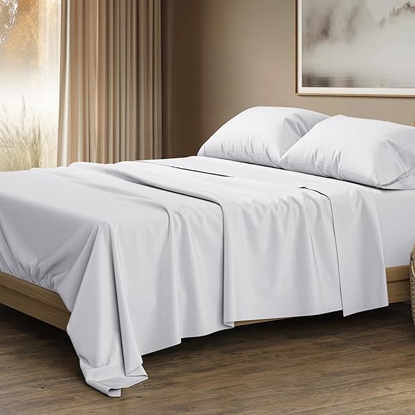 THREAD SPREAD 100% EGYPTIAN COTTON SHEETS CALIFORNIA KING SIZE – 1500 SERIES CAL KING SHEETS EGYPTIAN COTTON (4 PC, WHITE), SILKY SOFT, SATEEN WEAVE, COOLING & BREATHABLE, 17″ DEEP POCKET BED SET