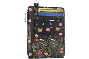 Hancynir Slim Wallet Women Credit Card Holder Butterfly Flowers Night RFID Small Mini Card Case Front Pocket PU Leather Thin Travel Zipper Coin Cash ID Window Girls Wallet Gifts