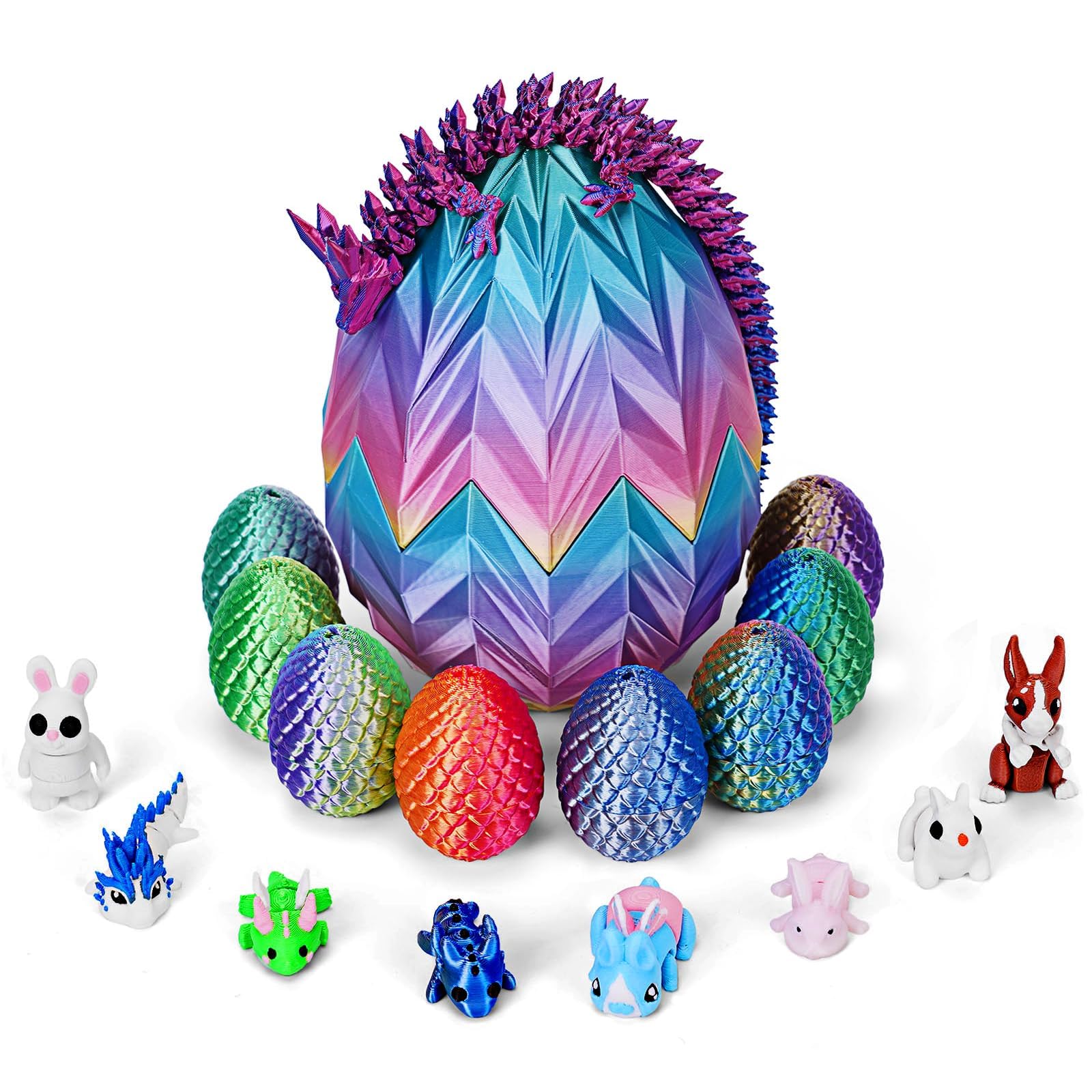 18Pcs 3D Printed Dragon with Egg, Mini 3D Printed Animals, Mini Prefilled Easter Eggs with Toys Easter Basket Essential (A1)