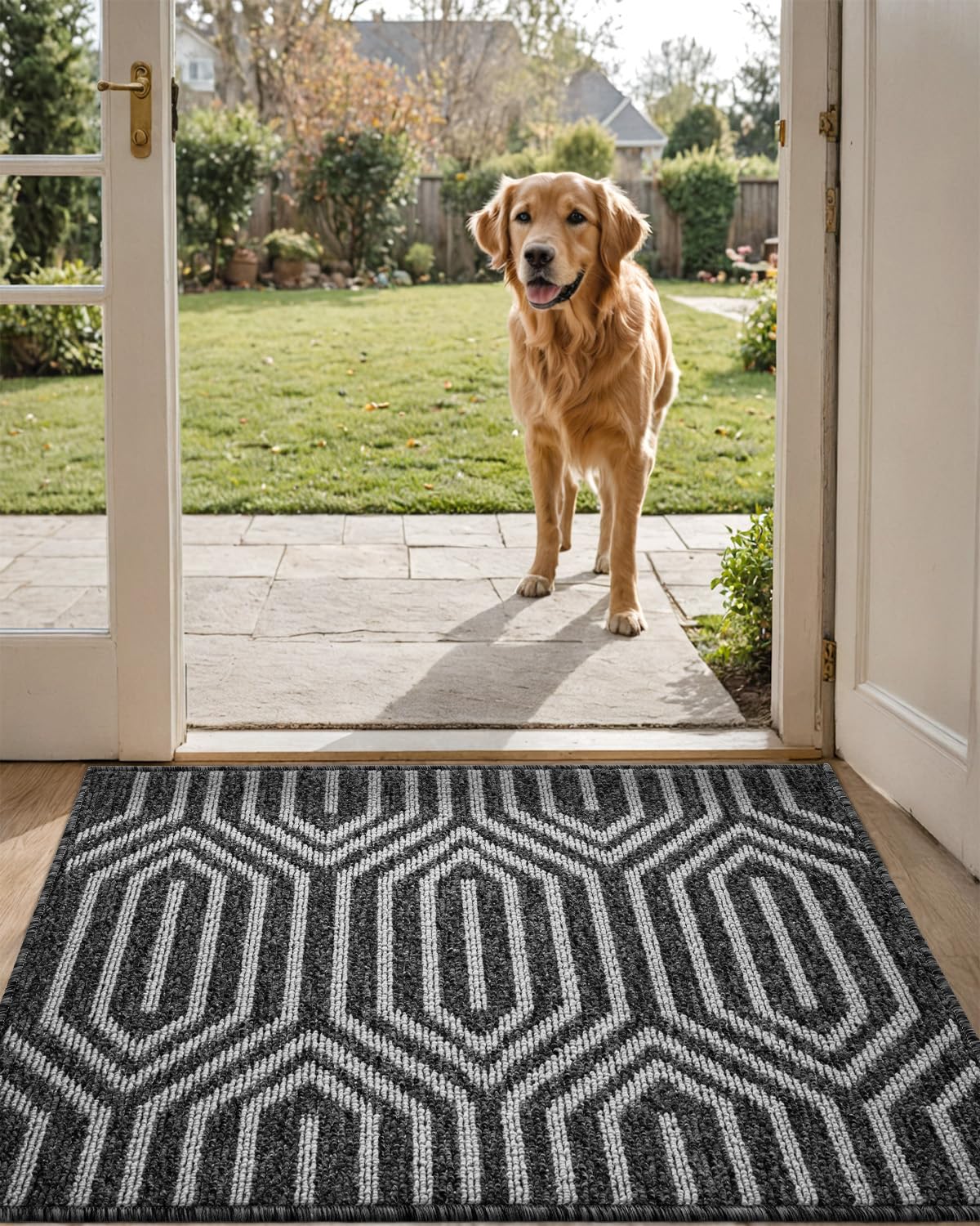 Photo 1 of DEXI Front Door Mats for Entryway, Non Slip Washable Low-Profile Entry Doormat, Absorbent Resist Dirt Inside Floor Entrance Mat, Patio, 24x36, Black