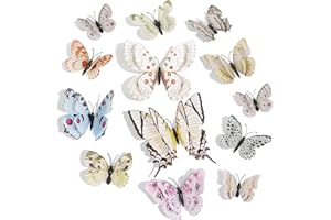 SAOROPEB 3D Butterfly Wall Decor, 24 Pcs Double Layer Butterfly Decorations for Party Decorations Locker Decor Refrigerator Decal, Reusable (White)
