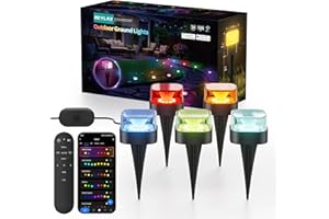 REYLAX 100FT Outdoor Ground Lights 30 Pack, RGB+IC Garden Lights with Warm and Cool White, IP67 Waterproof Pathway Light, Music Sync, Timing, App & Remote Control, Works with Alexa Google Assistant