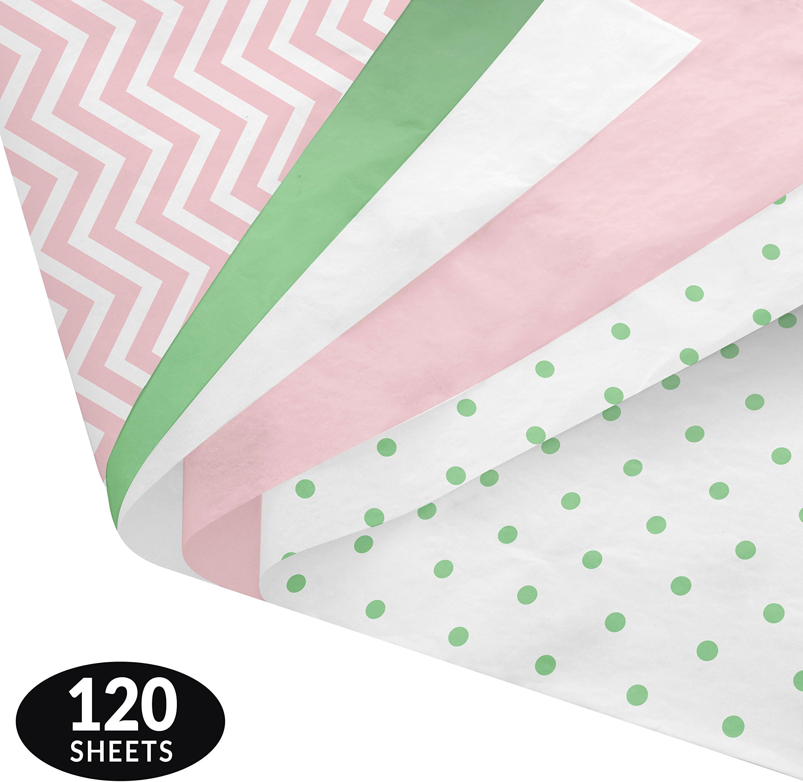 Note Card Cafe Premium Tissue Paper Set | 120 Gift Wrapping Sheets | 14 x 20 in | Pink, Green and White Pastel Designs | for Arts, Crafts, Gifts, DIY, Birthdays, Weddings, Showers, Decor, Packing
