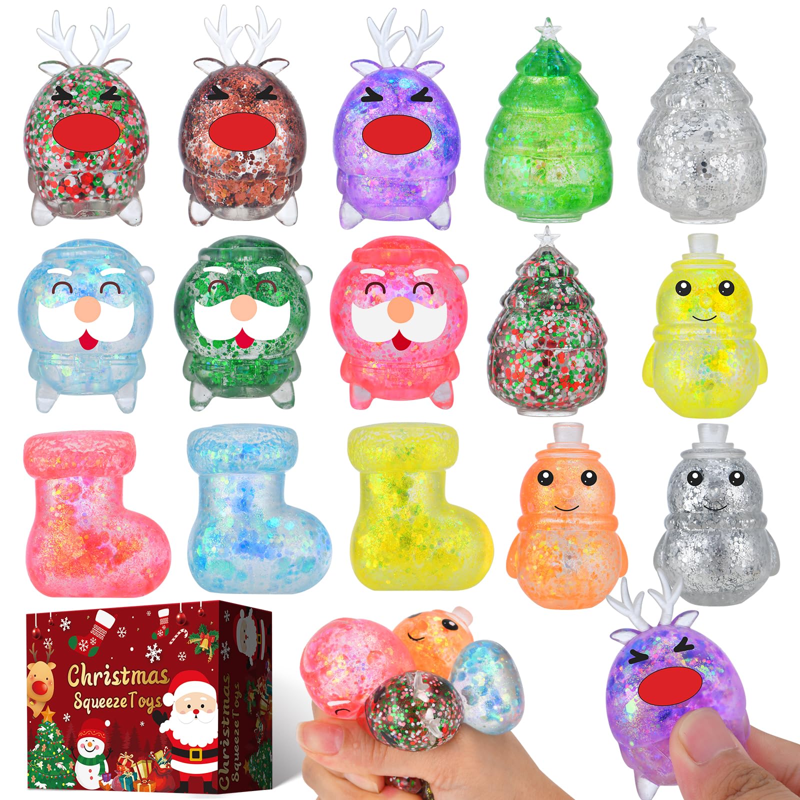 Photo 1 of 15 Pack Christmas Stress Ball Fidget Toys, Slow Rising Squishy Toys Glitter Squeeze Balls Stress Relief for Kids Girls Boys Christmas Party Favors Stocking Stuffers Fillers Gifts