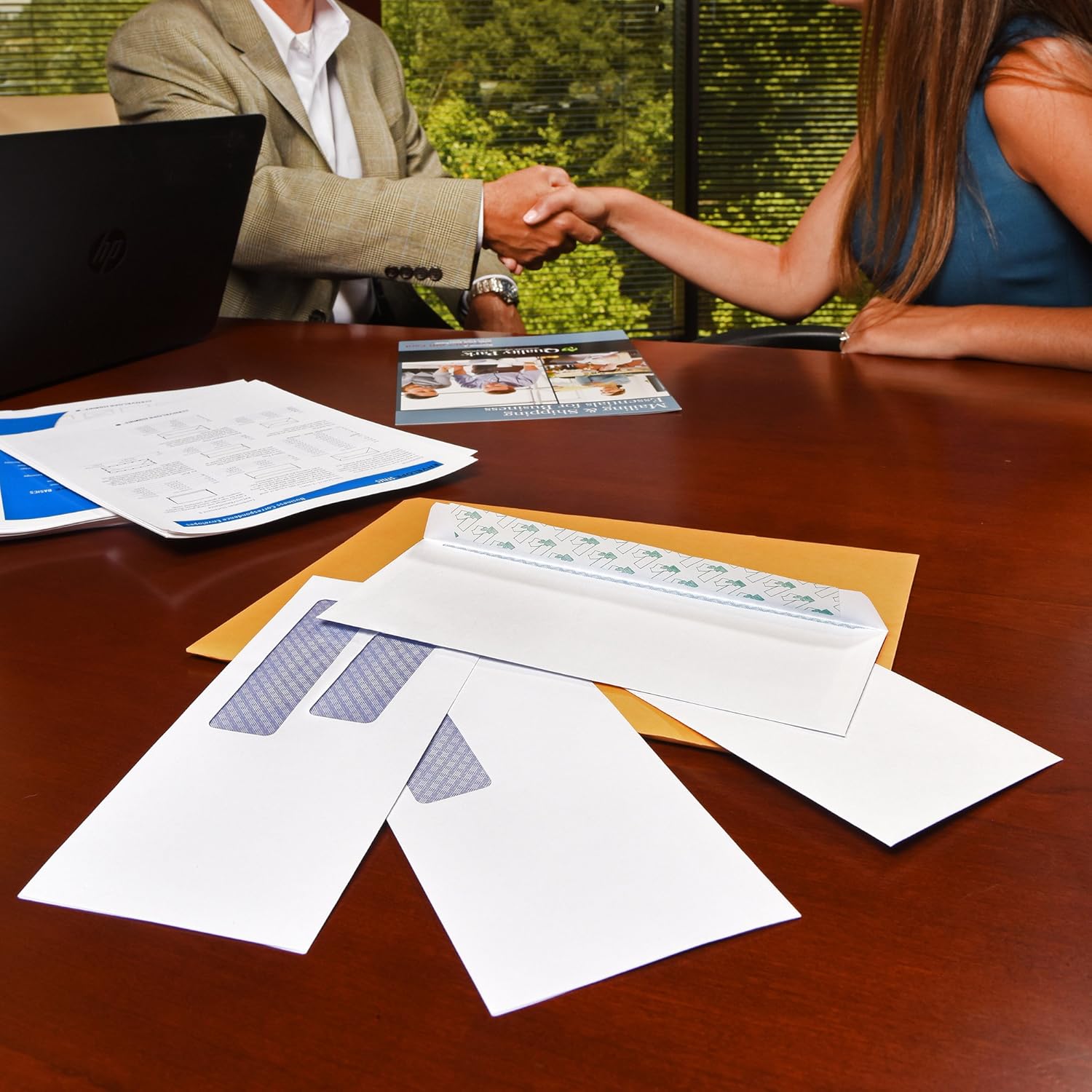 Quality Park #8-5/8 Double Window Security Tinted Check Envelopes with a Self Seal Closure, 24 lb White Wove, 3-5/8 x 8-5/8. 500 per Box (24539) : Forms Envelopes : Office Products