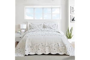 DDUOXIN Lightweight King Bedspread 120"x120" - 100% Cotton Reversible Oversized King Quilt with 2 Pillow Shams, Floral Botanical Bedspreads Coverlet Set, Blue/White, 3 Piece