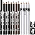 Noerrors 12Pcs Barber Pencil Set Magic Hairline Pencils for Lineup Beard Shaping Guide Pen with Sharpener Barber Chalk for Men Makeup Design White Black Dark Brown Light Brown
