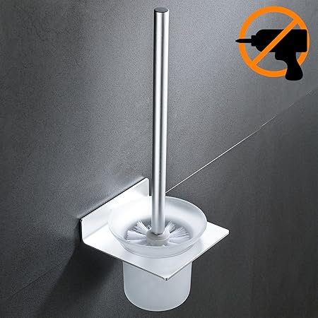 Wangel WC-Bürste und Halter WC-Garnitur ohne Bohren Wand, Patentierter Kleber + Selbstklebender Kleber, Aluminium und Glas, M