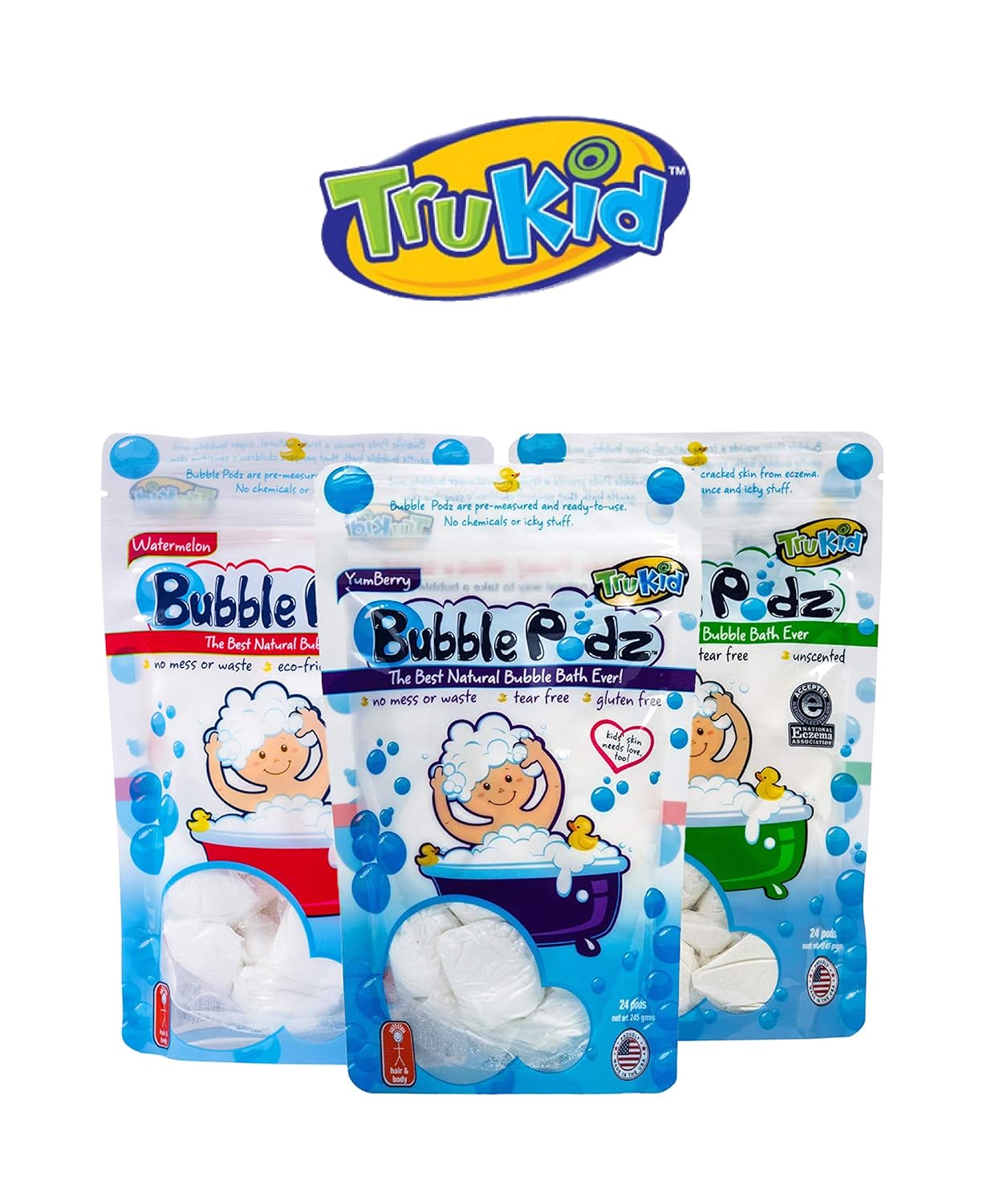 TruKid Bubble Podz Care for Sensitive Skin - Yumberry Scented Wellness Bath Bomb for Kids - Pediatrician and Dermatologist Tested - 24 Count: Beauty