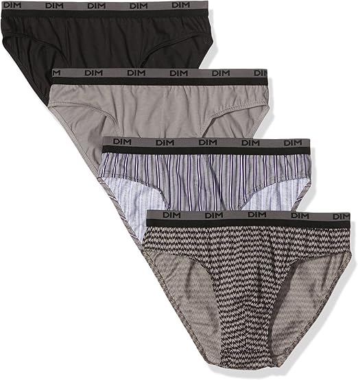 Dim 100 Coton Slip Uni Lot de 4 Homme Multicolore (Imprimé