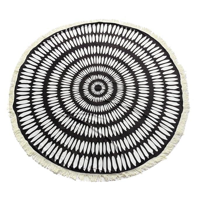 Camtoa 150cm Hippie Serviette De Plage Ronde Coton Blendserviette Mandalaserviette De Plage Bohèmetapis Yoga Rondeblanc Et Noir