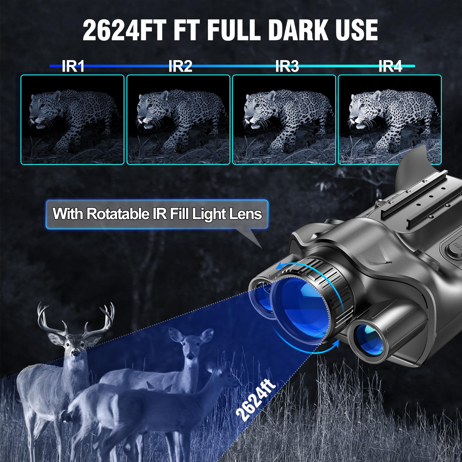 4K Nachtsichtgerät mit Entfernungsmesser 6000mAh Ricaricable,Dowesyeen Digital Fernglas mit Nachtsicht, Infrared-Beleuchtung für Jagd,Beobachtung,Wildtierbeobachtung