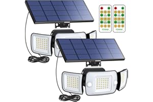 intelamp Solar Flood Lights Outdoor Waterproof, 2 Pack 6000mAh 1200LM Solar Powered Dual Motion Sensor LED Lighting Dusk to Dawn Security Floodlight Exterior with Remote 9.8ft Cable for Garden House