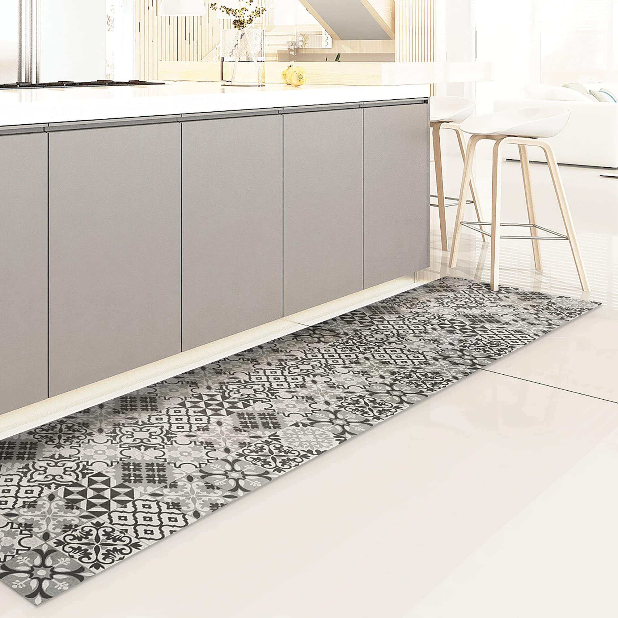 CREARREDA Non-Slip and Washable Vinyl Kitchen Rug, Multi-Purpose Runner, Wear-resistant, Stain Resistant Kitchen Runner, Suitable for Holding Under Sink and Stoves, 100% Made in Italy Print
