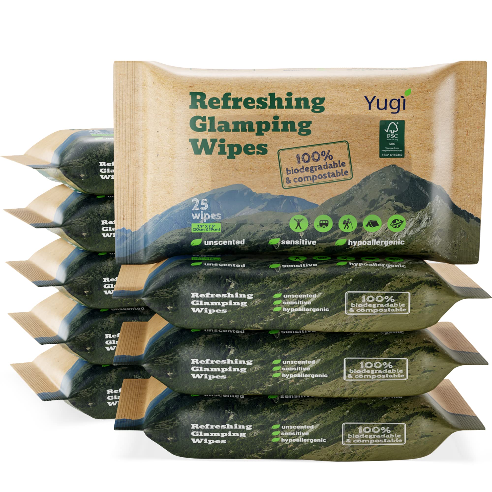 Photo 1 of Yugi wet wipes, Face and Body Wipes for Camping, Post Workout and Traveling, Plant-based fibers unscented wipes (25 Count (pack of 9))