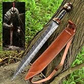 Roman Gladius Sword, 27-in Gladiator Replica Sword with Damascus Steel Full Tang Blade and Sheath for Medieval and Viking Cosplay