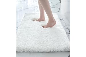Disolla Small Bathroom Rugs 17x24 Non Slip White Fluffy Bath Mat for Bathroom Floor Machine Washable Plush Luxury Bath Rug for Tub Soft Shaggy Absorbent Shower Mat