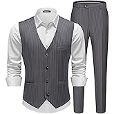 MAGE MALE Men's Pinstripe Suit 2 Piece Vest and Pants Set Wedding Groomsmen Summer Slim Fit Formal Prom Tuxedo