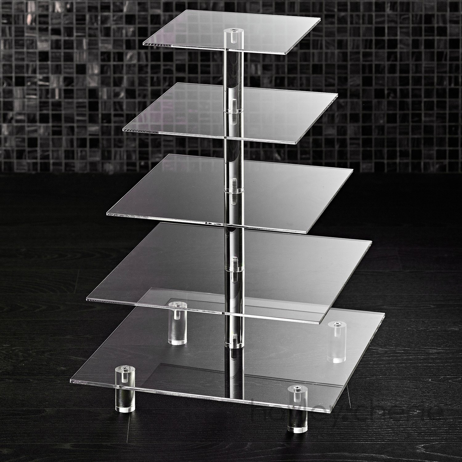 Photo 1 of 5 Tier Acrylic Cupcake Stand, Extra Thick 5mm Base, Large Cupcake Tower, Multi Tiered Cake Stand Square Clear Holder for Dessert Table Display, Weddings, Birthday Party, Graduation, Pastry, Donut Tree