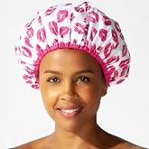 Betty Dain Fashionista Reusable Shower Cap, Showered with Kisses | Oversized Waterproof PEVA Lined Bath Cap for All Hair Lengths, Elastic Stretch Hem Hair Hat
