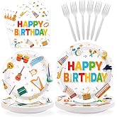 Greencian 96Pcs Music Birthday Party Decorations, Serves 24 | Musical Instrument Theme Plates Napkins Colorful Music Notes Tableware Set for Musical Birthday Party Supplies
