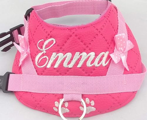 Hundegeschirr S M L XL XXL Brustgeschirr mit Wunsch Namen bestickt Kunstleder pink LED