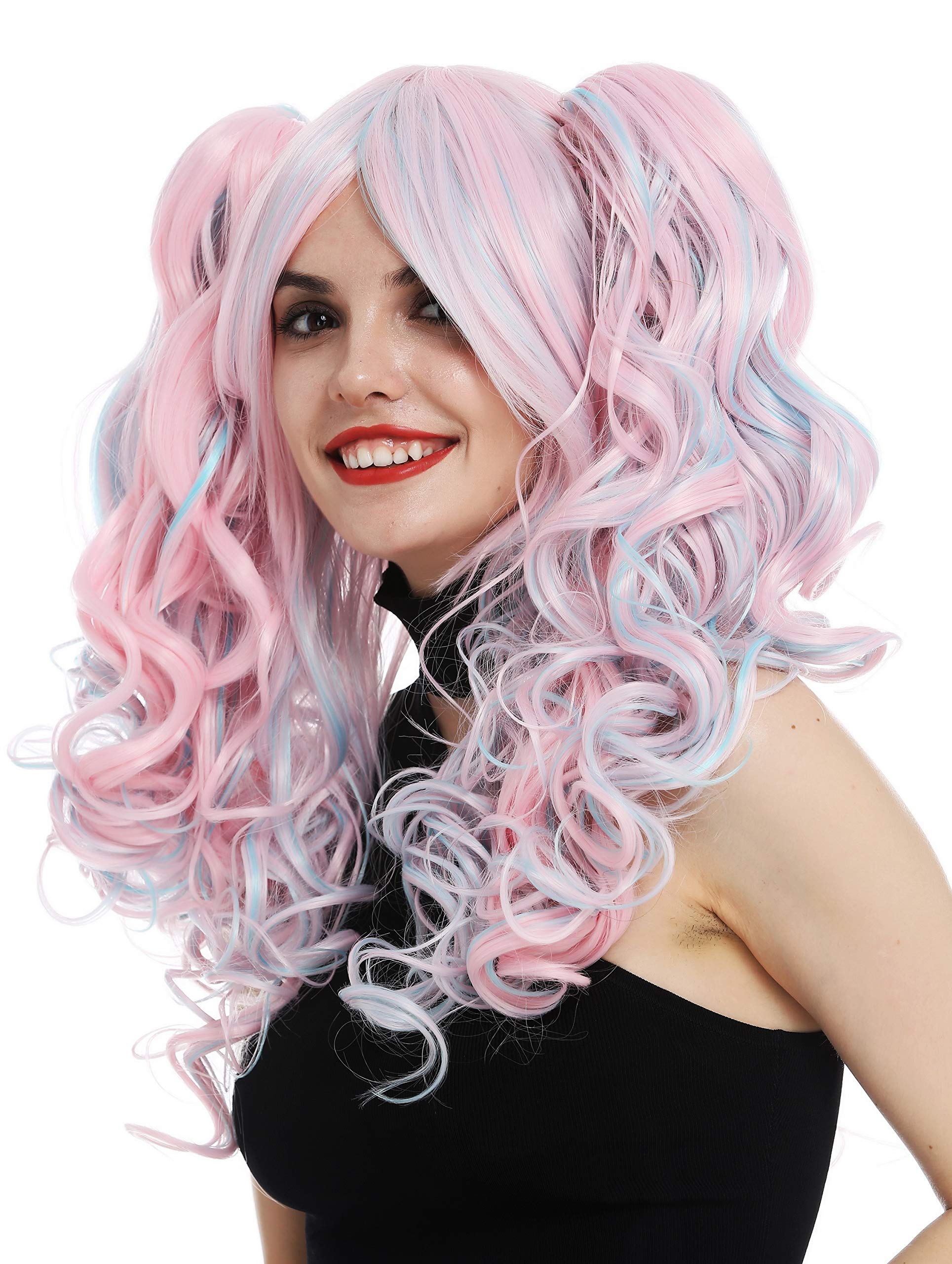 WIG ME UP - TYS-295+298 women's wig wig woman Cosplay curly two removable braids gothic Lolita pink blue mix 23,6 inches long