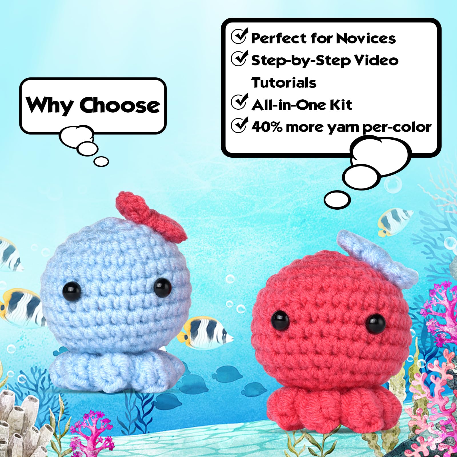 WILSHIN Crochet Kit - Complete Octopus Crochet Set - All-Inclusive Crochet Kit with Step-by-Step Tutorial Videos