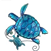 JOYBee Metal Sea Turtle Wall Art Decor Outdoor Indoor Nautical Hanging Art Blue Green Stained Glass Decorative Sculpture for 