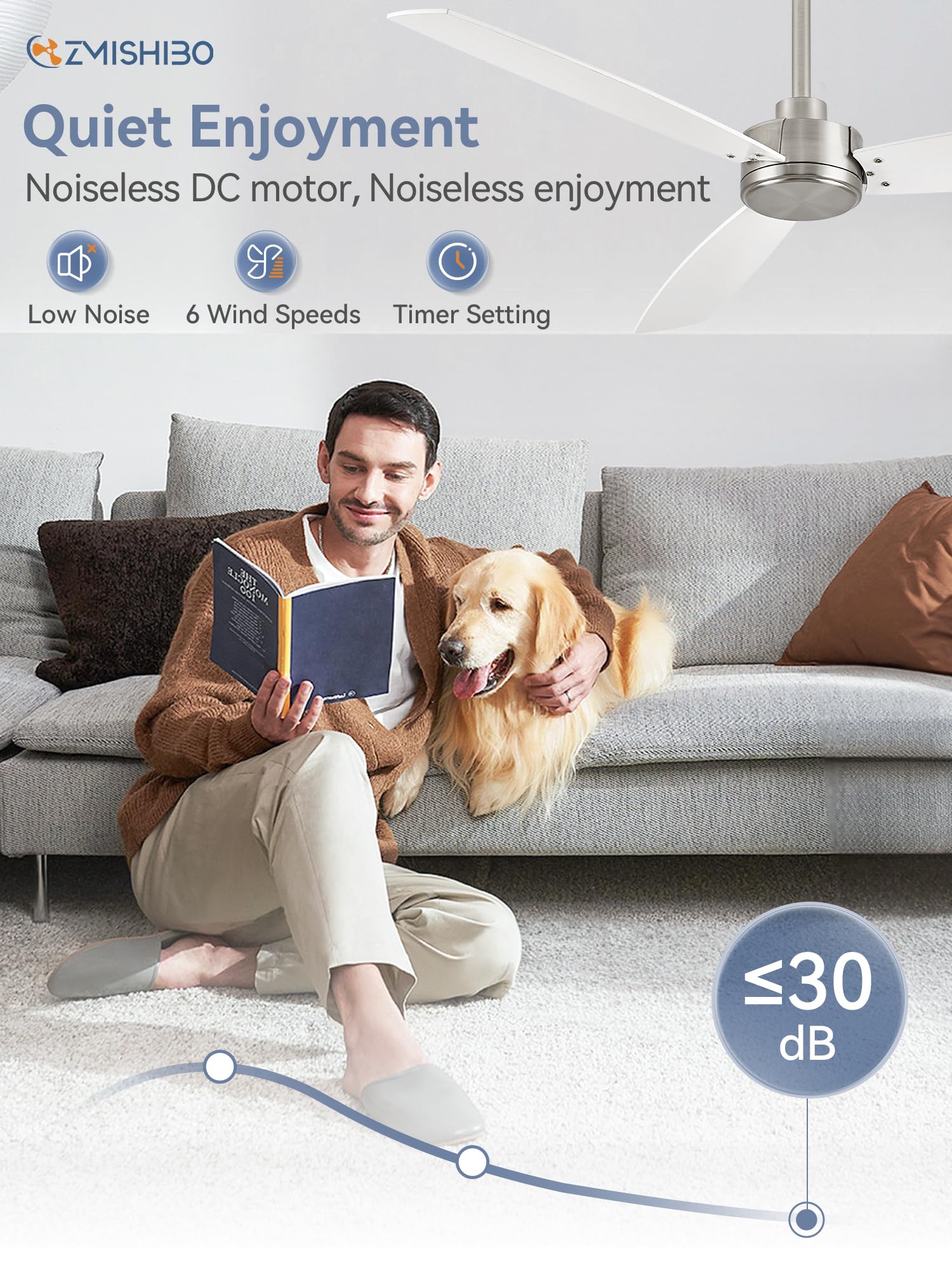 ZMISHIBO 52 Inch Ceiling Fan with Remote No