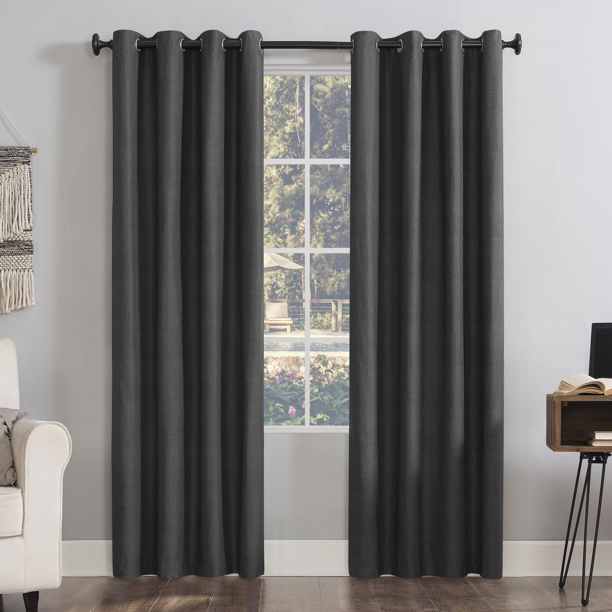 Sun Zero Columbia 50" x 108" Thermal Energy Saving 100% Blackout Eyelet Curtains, Charcoal, Pack of 2 — image 1