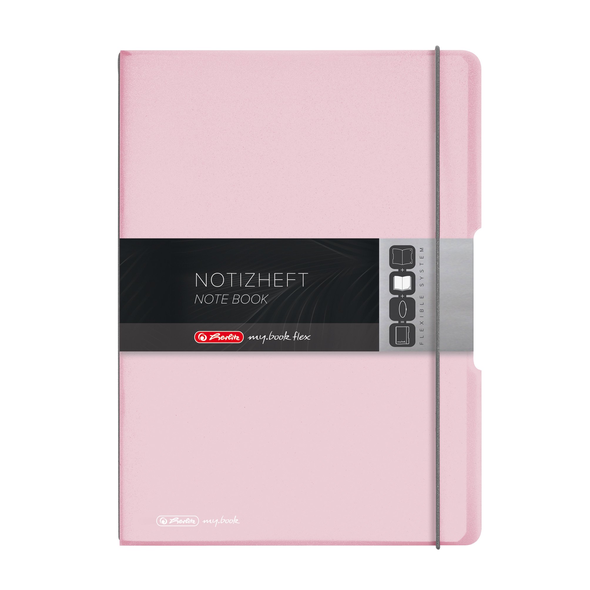 Herlitz My. Book Flex Notebook A4 Polypropylene with Removable Cover with Elasticated Band Fastener 2 x 40 Sheets Rosé-Transparent