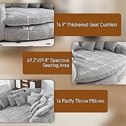81” Oversized Upholstered Sofa Bed, Round Chaise