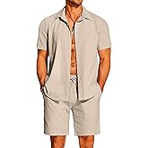 COOFANDY Men's 2 Pieces Cotton Linen Set Short Sleeve Button Down Shirts Summer Beach Shorts Casual Outfits
