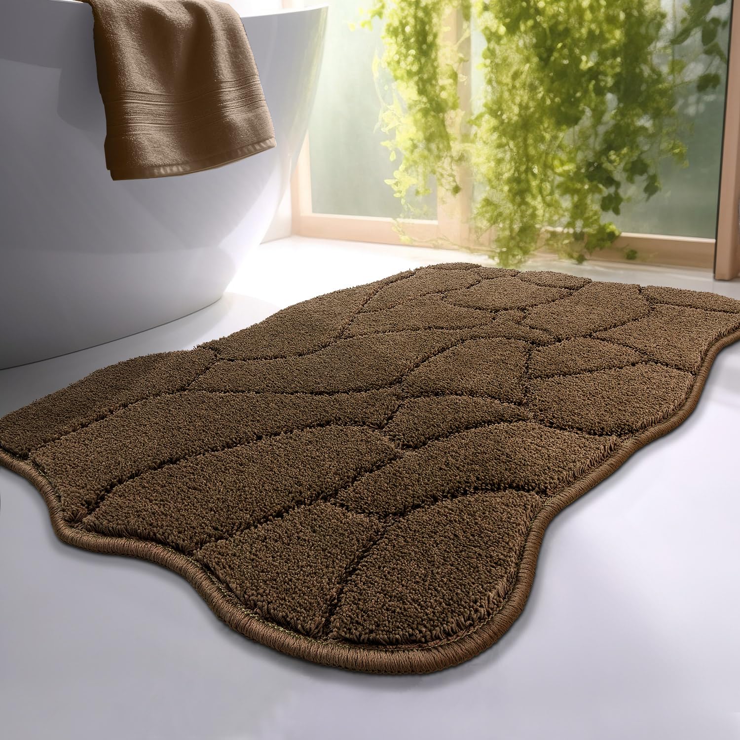 Photo 1 of Bathroom Rugs, 32x20 Extra Soft and Absorbent Shaggy Microfiber Bath Mat Rugs, Modern Bath Rug Mat Carpet for Bathroom Shower Floor Decor, Machine Washable (Brown)