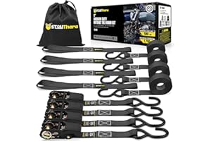 Stay There Ratchet Tie Down Straps 1'' x15', Ratchet Straps with S Hook - 1760lb Break Strength for Securing Motorcycle, Kaya
