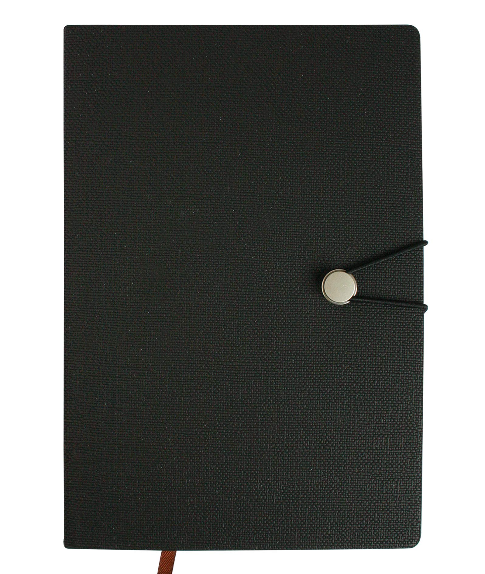 Emartbuy Textured Premium PU Leather Hardbound Diary Notebook Notepad Writing Journal Ruled A5 Size 100 Sheets (200 Pages) With Metal Button Stud and Elastic Loop Closure - Black