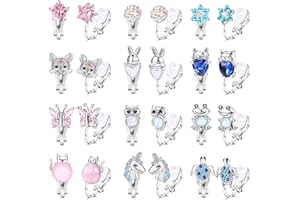 Fansilver Clip on Earrings for Women Girls Hypoallergenic Flower Rainbow Butterfly Turtle Star Heart CZ Clip Earrings Set for Little Girls Silver Non-Pierced Earrings Pack for Teens Girls 12 Pairs