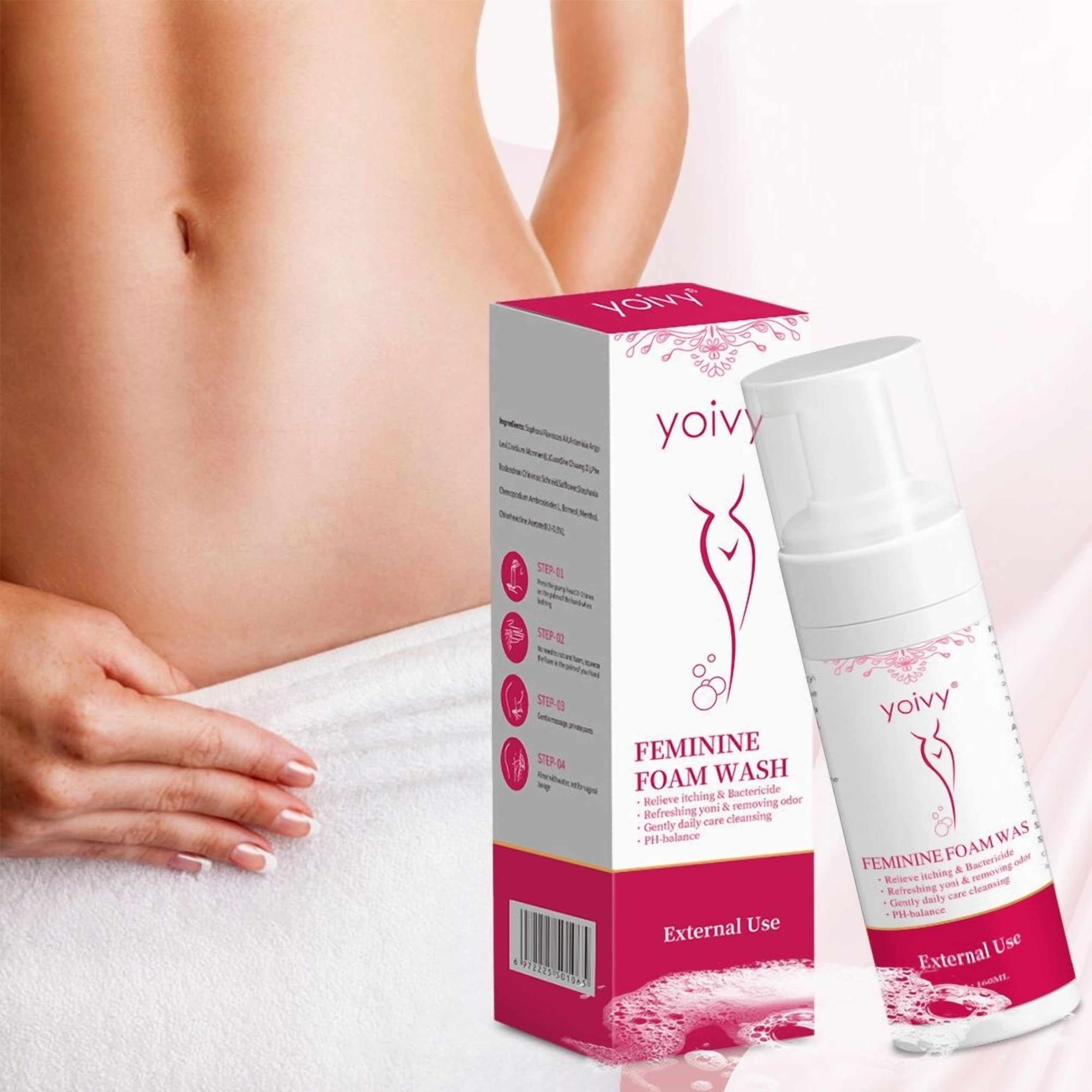 yoivy Intimate Feminine Foam Wash PH balance Relief itch Bactercide Wash for Women, Daily External Feminine Hygiene with LactoPrebiotic, Helps Fortify Natural Defences