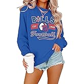 JINTING Football Sweatshirts Women Game Day: Football Letters Print Tee Game Day Long Sleeve Shirt Football Team Fans Tops
