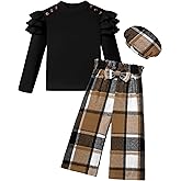 MIGU Girls Clothes Fashion Long-Sleeved Tops Plaid Trousers Loose Straight Leg Pants Plaid Hat Girls Outfits Fall 3pcs