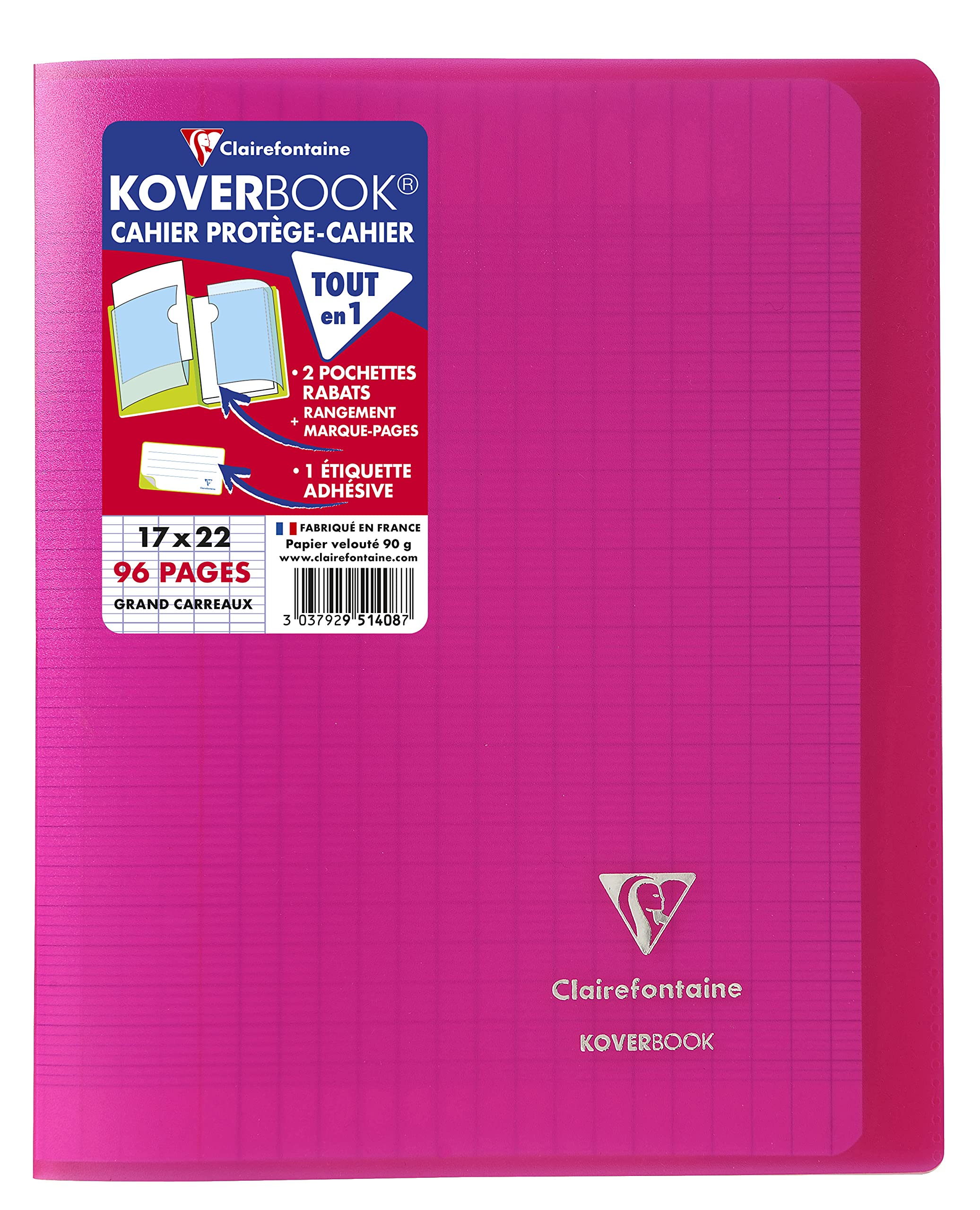 Clairefontaine 951408C - One Pack of 10 Stapled Notebooks Koverbook Roses - Dimensions: 17x22 cm - 96 Seyes Ruled Pages - White Paper 90 g - Polypro Cover